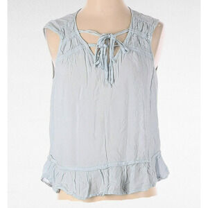 Anthropologie XS Sleeveless Blouse Double Tie Rouching Light Blue
